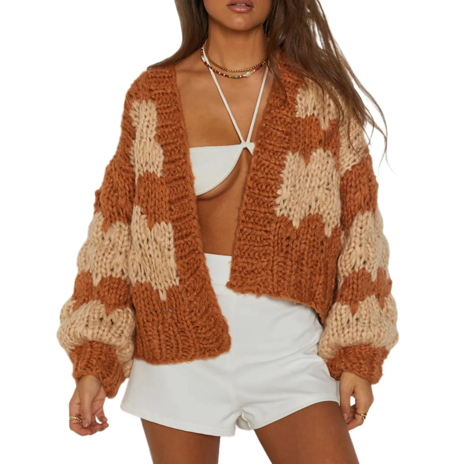 Toleet-Women Crochet Chunky Sweater Y2k Open Front Long Sleeve Cable Knitted Cardigan Cute Oversized Jumper Vintage Aesthetic Knitwear