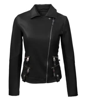 TOP GUN® WOMEN'S VEGAN LEATHER SIDE SWIPE MOTORCYCLE JACKET