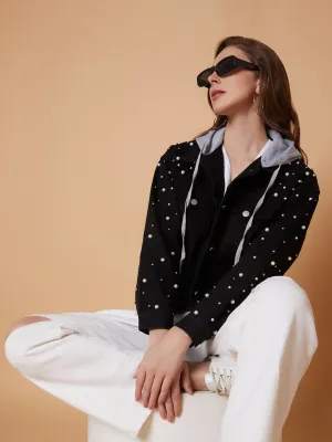 Women Black Windcheater Longline Tailored Jacket