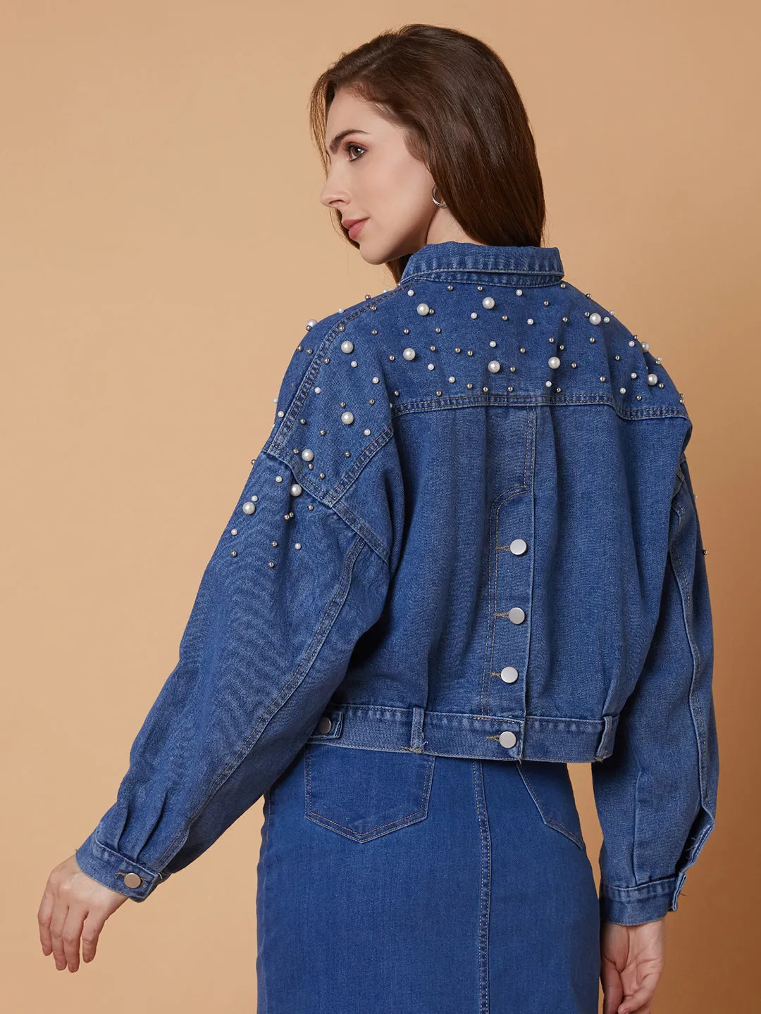 Women Blue Windcheater Longline Denim Jacket