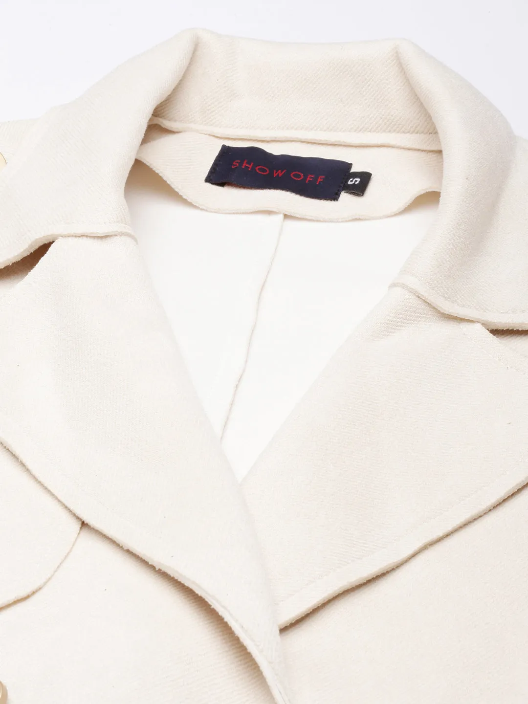Women Solid Longline Cream Trench Coat
