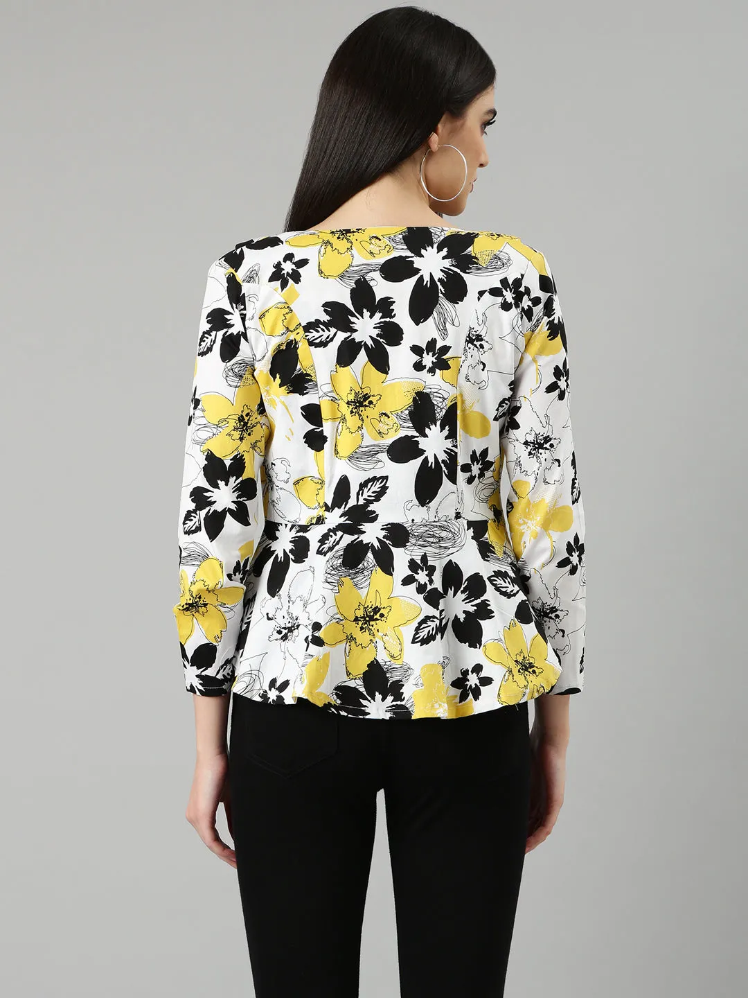 Women Yellow Floral Printed Slim Fit Single-Breasted Casual Blazer