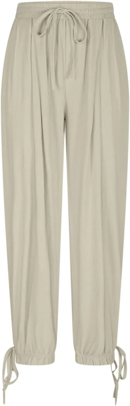 Womens Cinch Bottom Cotton Linen Pants Summer Casual Solid High Waist Drawstring Trousers Baggy Trouser with Pockets