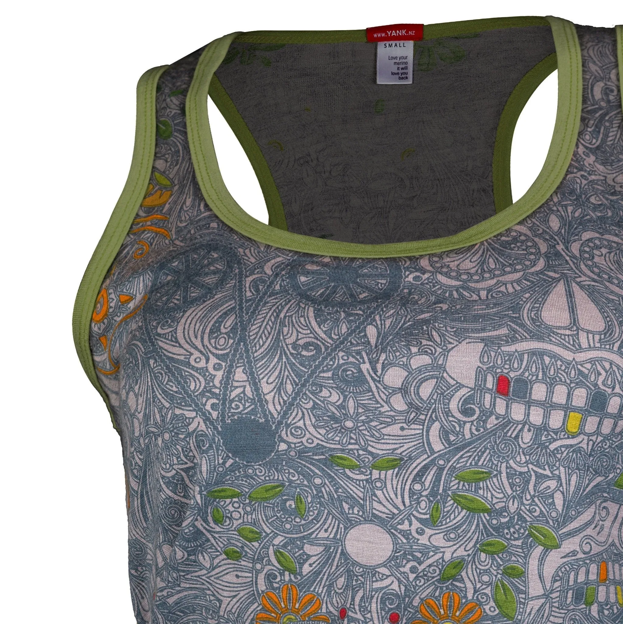 Women's Sugar Skull Merino Tank Top | Green