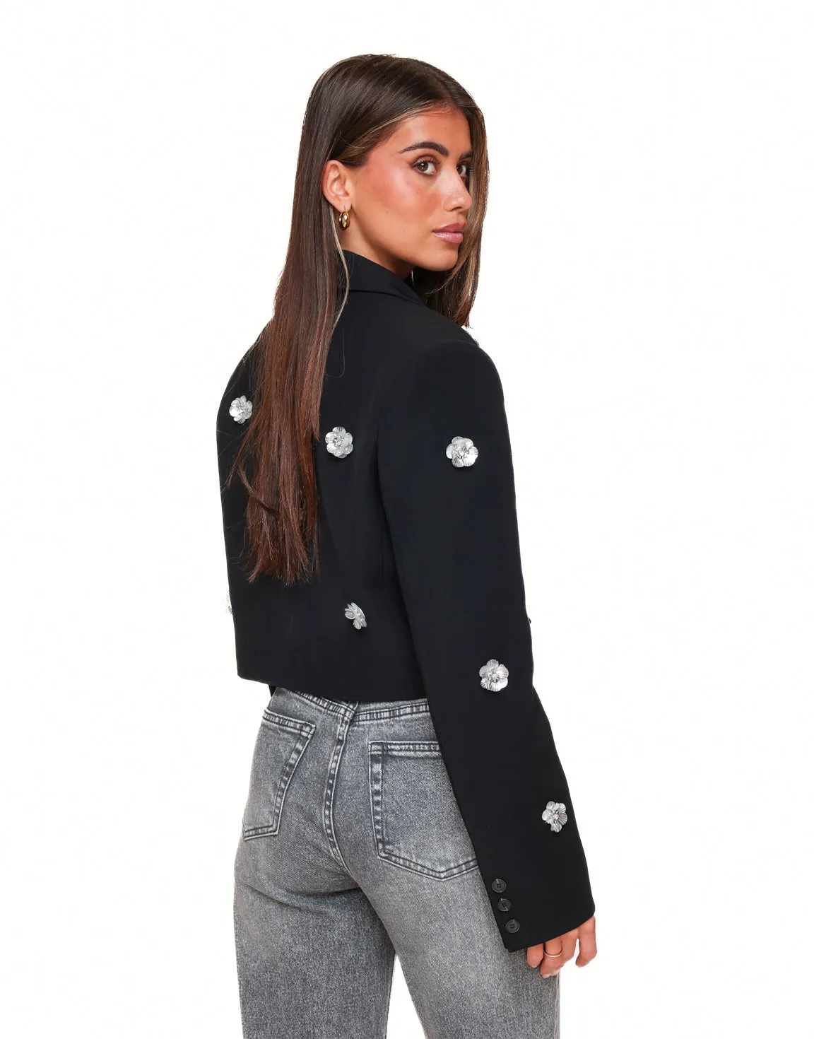 Zwarte Statement Bloemen Cropped - Blazer