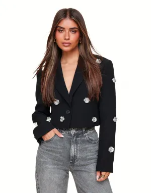 Zwarte Statement Bloemen Cropped - Blazer